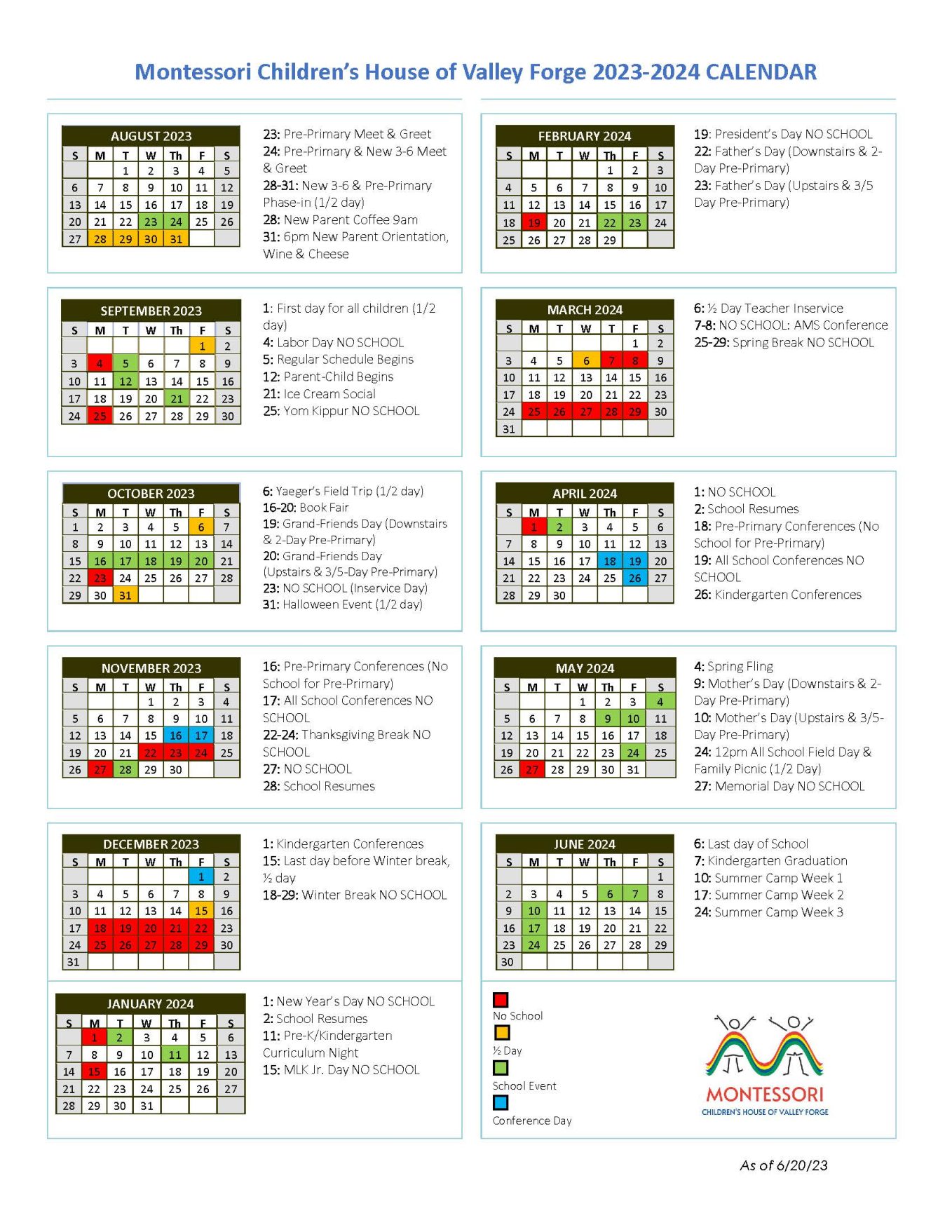 Calendars Montessori Children